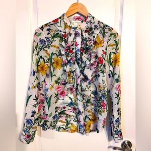 H & M | Floral Button Down Ruffle Front Blouse